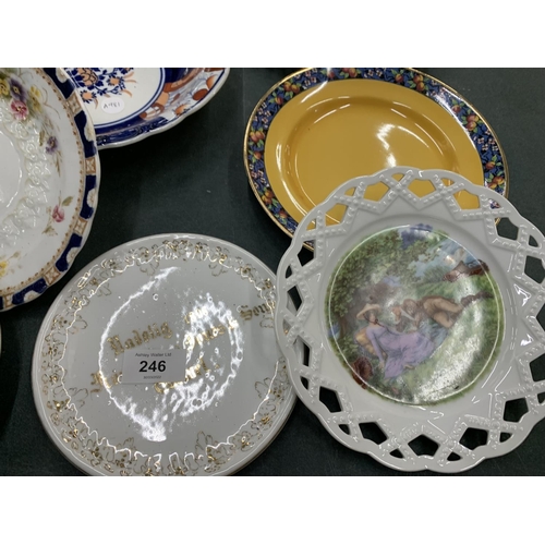 246 - A QUANTITY OF COLLECTORS PLATE TO INCLUDE A LARGE FLORAL CHARGER, ALSO INCLUDES CERAMIC FIGURES