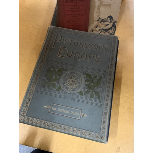 251 - AN 1875 PICTURESQUE EUROPE 'THE BRITISH ISLES' BOOK, MANUSCRIPT WRITING BOOK, ETC PLUS A SCRABBLE GA... 