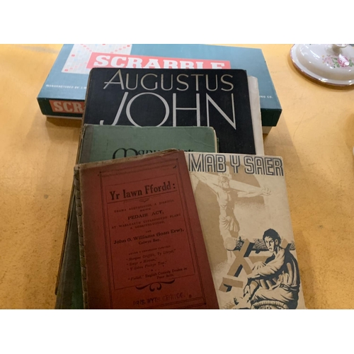 251 - AN 1875 PICTURESQUE EUROPE 'THE BRITISH ISLES' BOOK, MANUSCRIPT WRITING BOOK, ETC PLUS A SCRABBLE GA... 