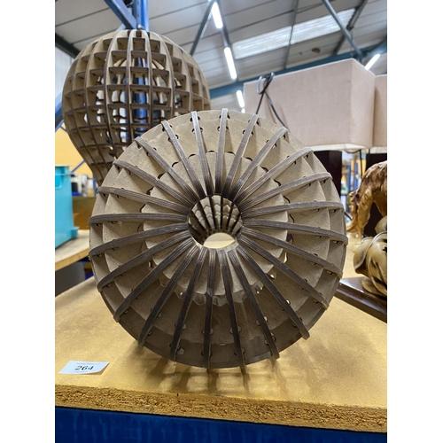 264 - TWO RETRO PENDULOUS LAMP SHADES