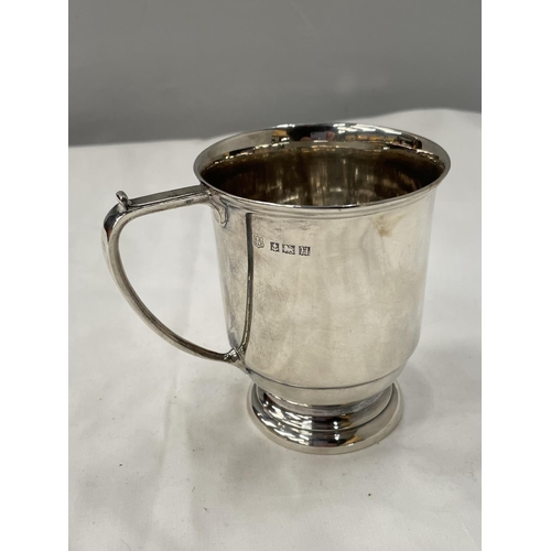 14 - A HALLMARKED BIRMINGHAM SILVER TANKARD ENGRAVED GROSS WEIGHT 158 GRAMS