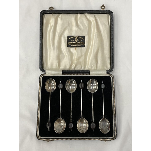 16 - A BOXED SET OF SIX HALLMARKED BIRMINGHAM COFFEE BEAN SPOONS