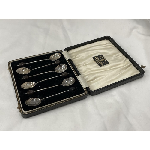 16 - A BOXED SET OF SIX HALLMARKED BIRMINGHAM COFFEE BEAN SPOONS