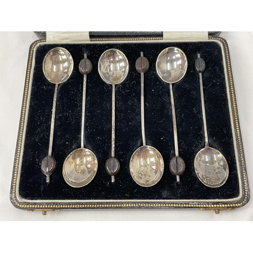 16 - A BOXED SET OF SIX HALLMARKED BIRMINGHAM COFFEE BEAN SPOONS