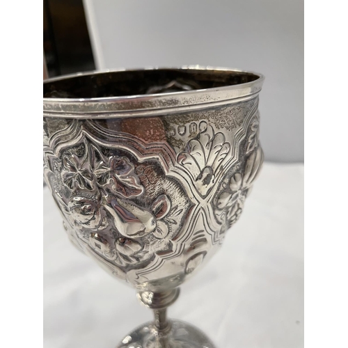 2 - A HALLMARKED SILVER DECORATIVE GOBLET GROSS WEIGHT 216 GRAMS