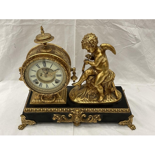 23 - A 19TH CENTURY GILDED METALWARE 8 DAY MANTLE CLOCK BY THE ANSONIA CLOCK CO NEW YORK USA DATED JUNE 1... 