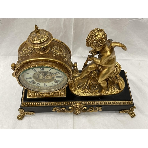 23 - A 19TH CENTURY GILDED METALWARE 8 DAY MANTLE CLOCK BY THE ANSONIA CLOCK CO NEW YORK USA DATED JUNE 1... 