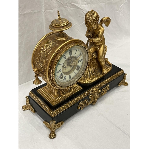 23 - A 19TH CENTURY GILDED METALWARE 8 DAY MANTLE CLOCK BY THE ANSONIA CLOCK CO NEW YORK USA DATED JUNE 1... 