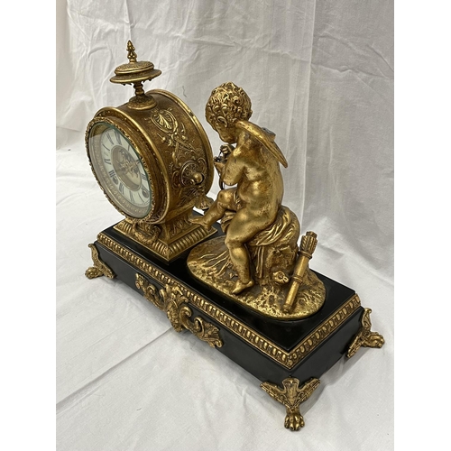 23 - A 19TH CENTURY GILDED METALWARE 8 DAY MANTLE CLOCK BY THE ANSONIA CLOCK CO NEW YORK USA DATED JUNE 1... 