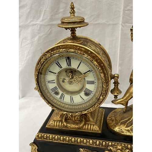 23 - A 19TH CENTURY GILDED METALWARE 8 DAY MANTLE CLOCK BY THE ANSONIA CLOCK CO NEW YORK USA DATED JUNE 1... 