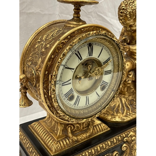 23 - A 19TH CENTURY GILDED METALWARE 8 DAY MANTLE CLOCK BY THE ANSONIA CLOCK CO NEW YORK USA DATED JUNE 1... 