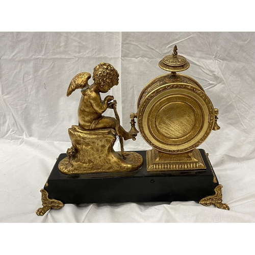 23 - A 19TH CENTURY GILDED METALWARE 8 DAY MANTLE CLOCK BY THE ANSONIA CLOCK CO NEW YORK USA DATED JUNE 1... 