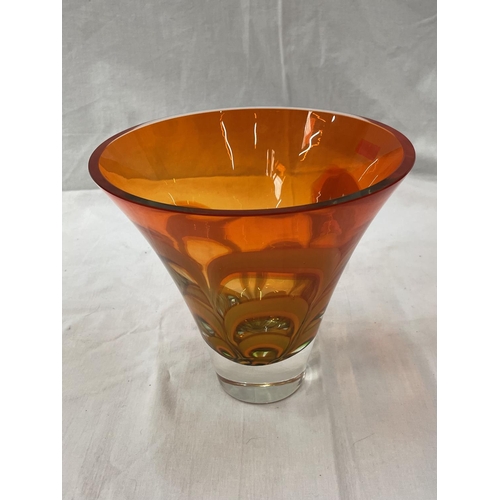 30 - A VASE - EVOLUTION BY WATERFORD IN ORANGE COLOURS 18CM HIGH