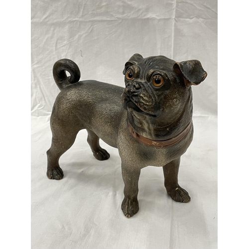 31 - A LATE 19TH CENTURY AUSTRIAN HAND PAINTED TERRACOTTA PUG NOSED DOG HEIGHT 31CM A/F