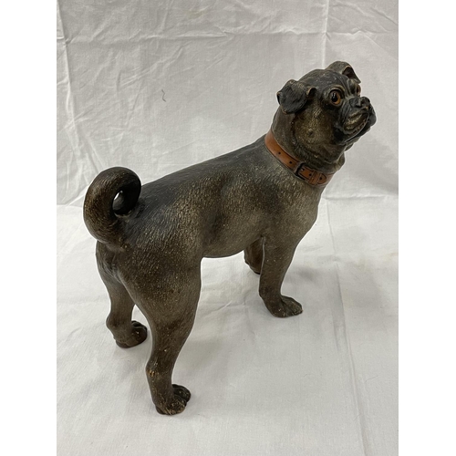 31 - A LATE 19TH CENTURY AUSTRIAN HAND PAINTED TERRACOTTA PUG NOSED DOG HEIGHT 31CM A/F