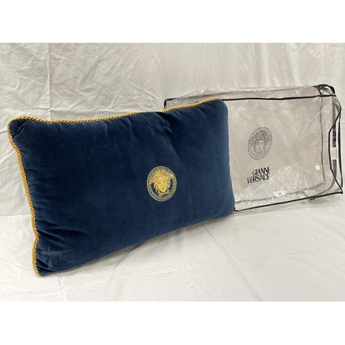 40 - A GIANNI VERSACE BLUE VELVET PILLOW WITH GOLD TRIM DESIGN CU07VE21431 SIZE 45CM X 70CM IN ORIGINAL B... 