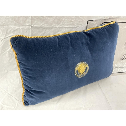 40 - A GIANNI VERSACE BLUE VELVET PILLOW WITH GOLD TRIM DESIGN CU07VE21431 SIZE 45CM X 70CM IN ORIGINAL B... 