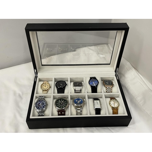 40A - TWELVE VARIOUS WATCHES IN A PRESENTATION BOX TO INLCUDE TWO SKAGEN, A JAGUAR, DKNY ETC