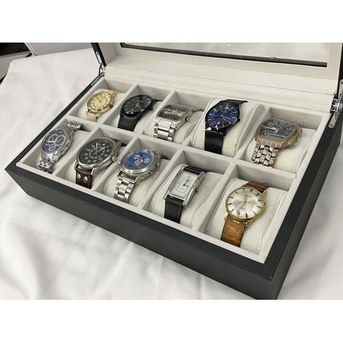 40A - TWELVE VARIOUS WATCHES IN A PRESENTATION BOX TO INLCUDE TWO SKAGEN, A JAGUAR, DKNY ETC