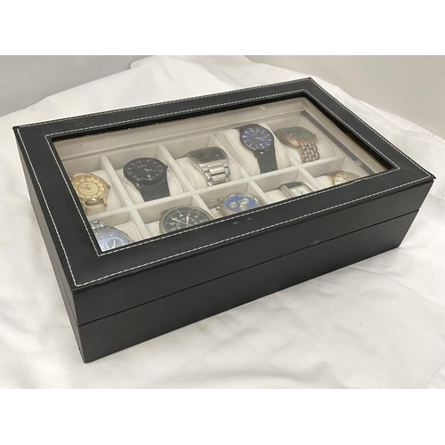 40A - TWELVE VARIOUS WATCHES IN A PRESENTATION BOX TO INLCUDE TWO SKAGEN, A JAGUAR, DKNY ETC