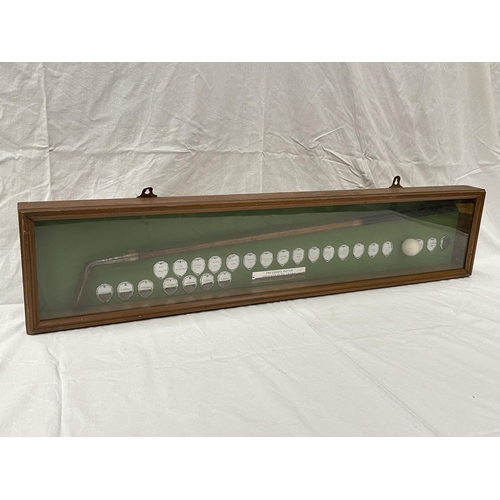 43 - A PRESIDENTS PUTTER DISPLAY FRAME PRESENTED BY COL J R COLE TO HURST LADIES GOLF CLUB 1990 COMPRISIN... 