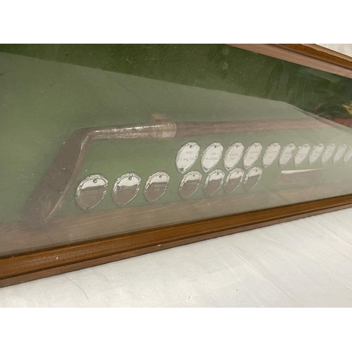 43 - A PRESIDENTS PUTTER DISPLAY FRAME PRESENTED BY COL J R COLE TO HURST LADIES GOLF CLUB 1990 COMPRISIN... 