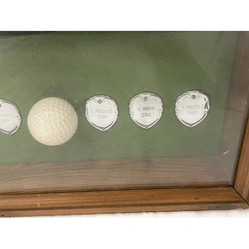 43 - A PRESIDENTS PUTTER DISPLAY FRAME PRESENTED BY COL J R COLE TO HURST LADIES GOLF CLUB 1990 COMPRISIN... 