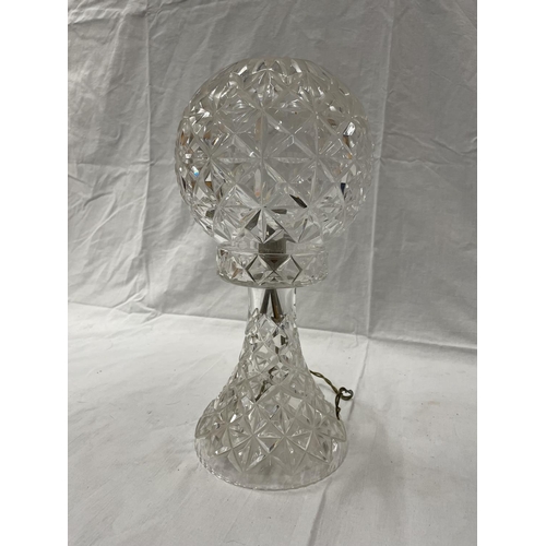 46 - A CUT GLASS TABLE LAMP WITH MATCHING GLOBE SHADE