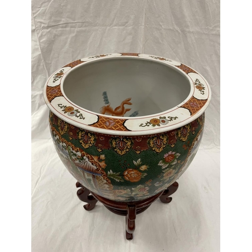 51 - A LARGE ORIENTAL PLANTER ON STAND HEIGHT 56CM DIAMETER 41CM