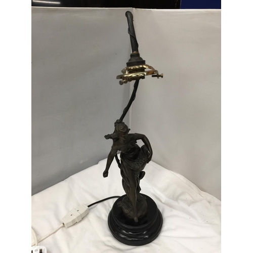 60 - A BRONZE LAMP DEPICTING A LADY SCATTERING SEEDS