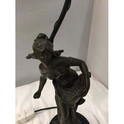 60 - A BRONZE LAMP DEPICTING A LADY SCATTERING SEEDS