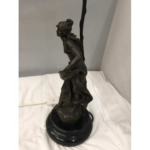 60 - A BRONZE LAMP DEPICTING A LADY SCATTERING SEEDS