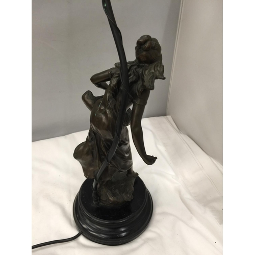 60 - A BRONZE LAMP DEPICTING A LADY SCATTERING SEEDS