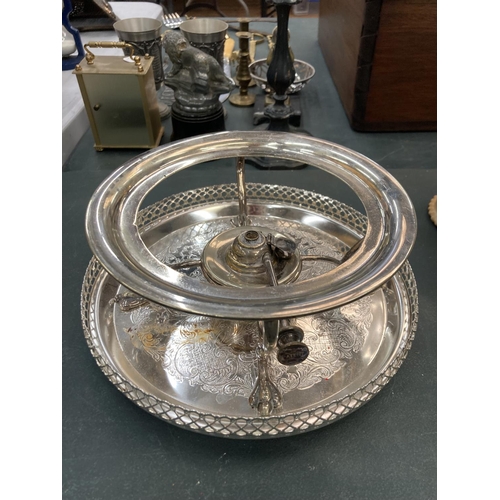 83 - A SILVER PLATED SPIRIT KETTLE ON A TRAY