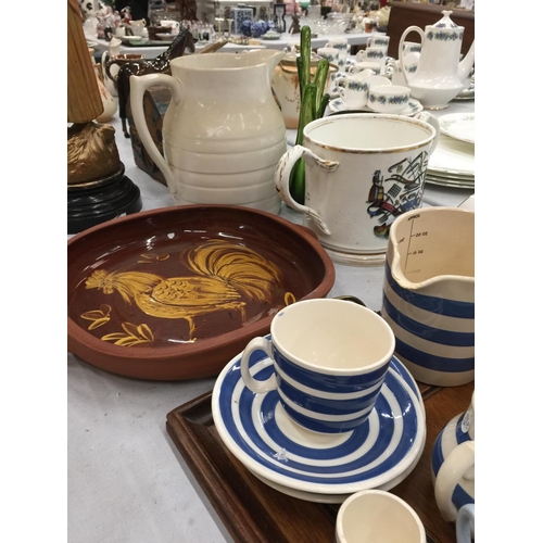 91 - A QUANTITY OF CHINA AND CERAMIC ITEMS TO INCLUDE CHINA CUPS, SAUCERS, PLATES, BLUE AND WHITE POTTERY... 