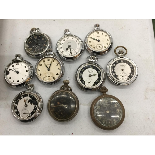 94 - A COLLECTION OF TEN VINTAGE POCKET WATCHES ALL A/F FOR SPARES OR REPAIRS