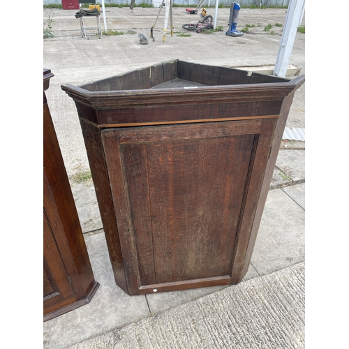 2504 - A GEORGE  III OAK CORNER CUPBOARD WITH SHAPED INTERIOR SHELVES, 30