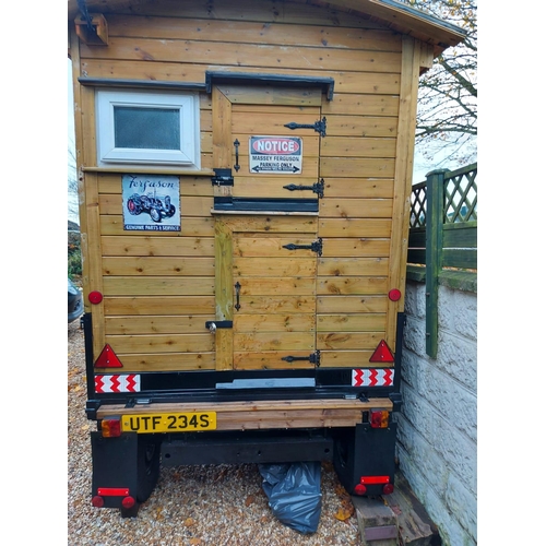 174 - A SHEPHERD'S HUT ON A MASSEY FERGUSON TIPPER TRAILER CHASSIS FULLY LINED WITH STOVE SINK TOILET SING... 