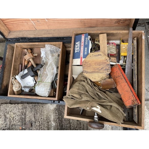 17 - A TOOL BOX CONTAINING VARIOUS HAND TOOLS NO VAT