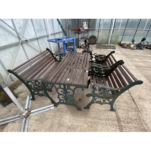 385 - VINTAGE CAST IRON TABLE AND CHAIRS  NO VAT