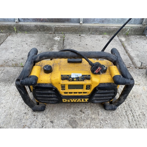 76 - DEWALT SITE RADIO & DEWALT SANDER GOOD WORKING ORDER NO VAT