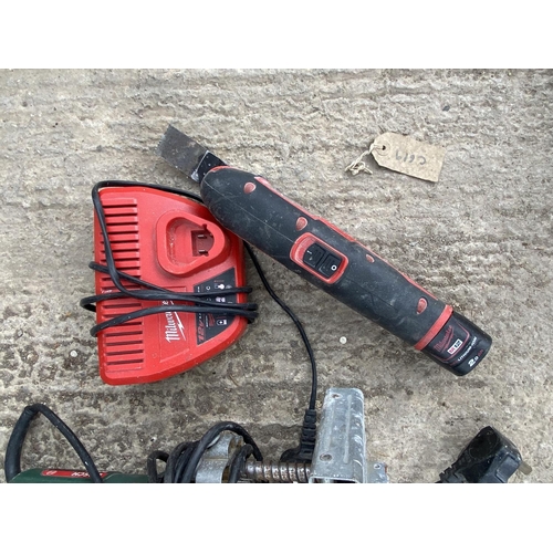 84 - MILWAUKEE 12V MULTI PURPOSE CUTTER WITH CHARGER & A RYOBI PALM SANDER WITH CHARGER & A BOSCH ROUTER ... 