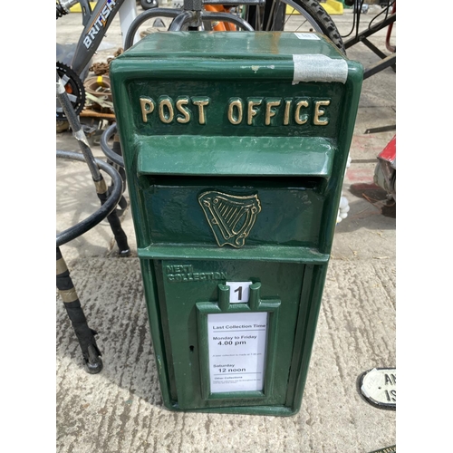 857 - CAST IRON IRISH GREEN POSTBOX  +  VAT