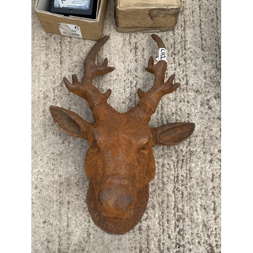 870 - CAST IRON LARGE STAGS HEAD PLAQUE  +  VAT