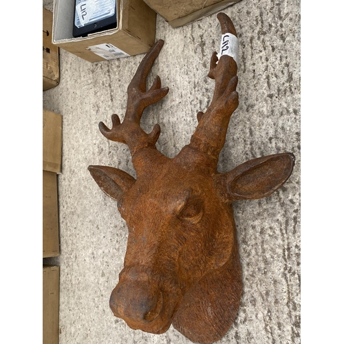 870 - CAST IRON LARGE STAGS HEAD PLAQUE  +  VAT