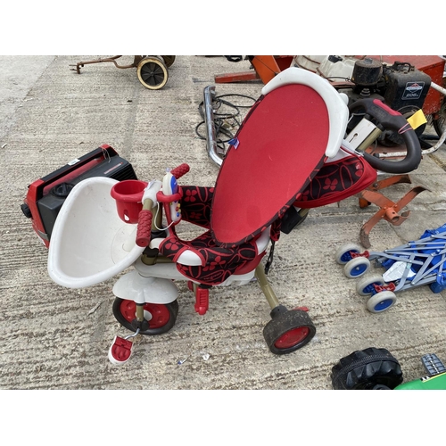 921 - BLUE MOTHERCARE FOLDING TRAVEL BUGGY
RED SMART TRIKE CHILDS SIT IN BUGGY TRIKE WITH SUN VISOR - NO V... 