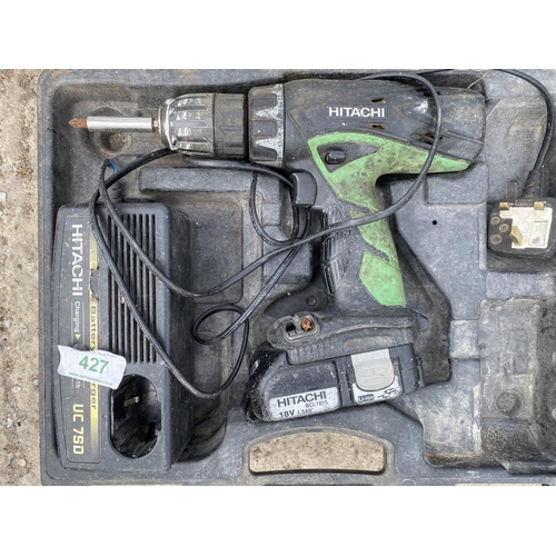 427 - HITACHI 18V CORDLESS DRILL  NO VAT