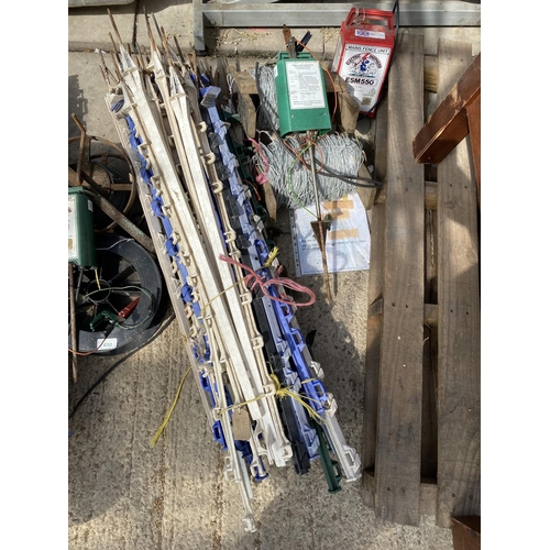 450 - 90 PLASTIC FENCE POSTS ELECTRIC FENCE WIRE 2 BATTERY UNITS & 1 MAINS UNIT NO VAT