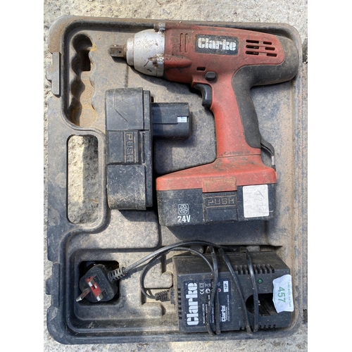 457 - CLARKE IMPACT BATTERY GUN WITH CASE NO  VAT