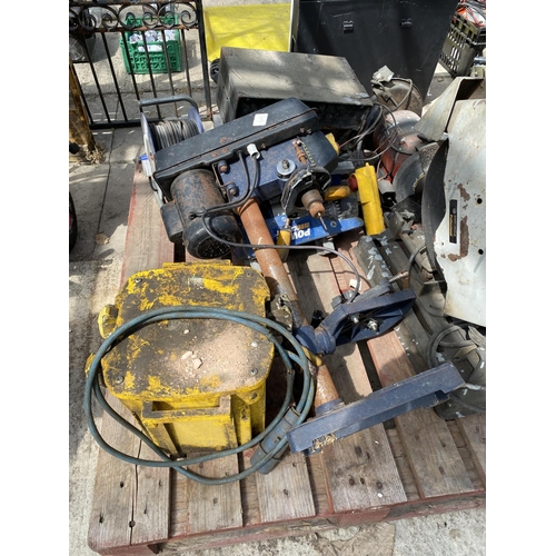 477 - PALLET OF TOOLS INCLUDING GRINDER, WYNCH, CHOPSAW ETC.  +    VAT